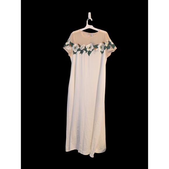 None and/or Unknown Dresses & Skirts - White Maxi Dress with Floral Top –  NWT Sheer Off-Shoulder Illusion (Size XL)